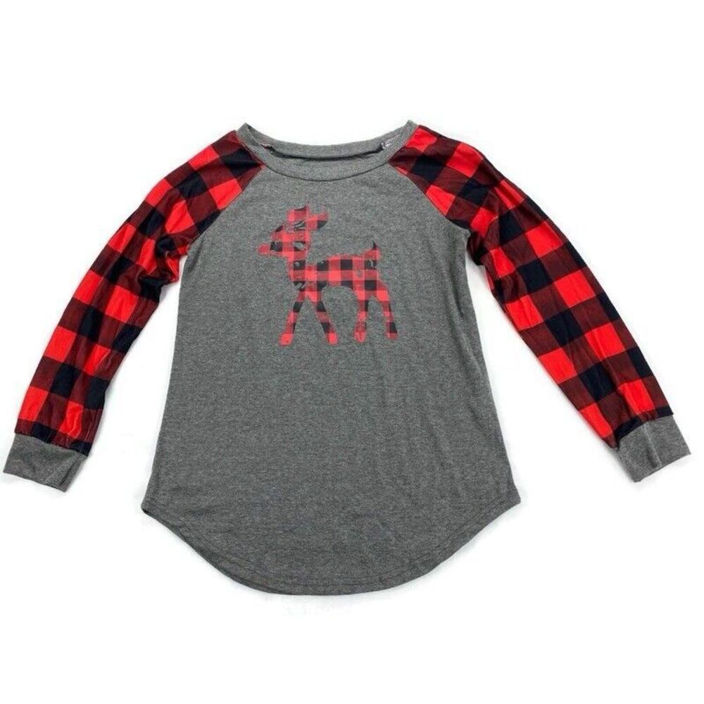 Womens‎ Christmas top with plaid print reindeer
